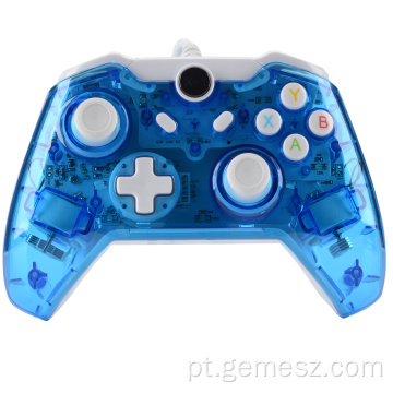 Joystick de jogo transparente com fio azul para Xbox um